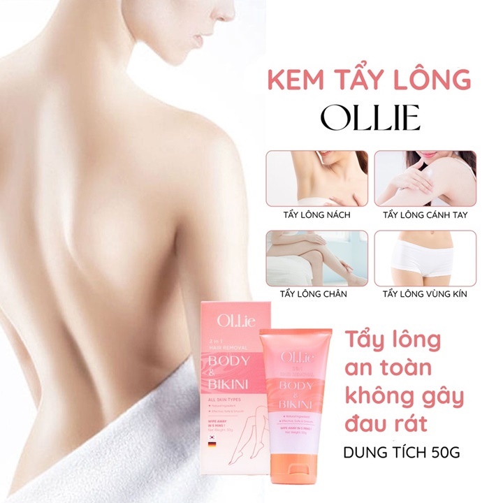 Combo 2 sản phẩm Kem tẩy lông Ollie, Kem dưỡng da sau tẩy Ollie, tẩy lông vùng kín, nách, tay, chân