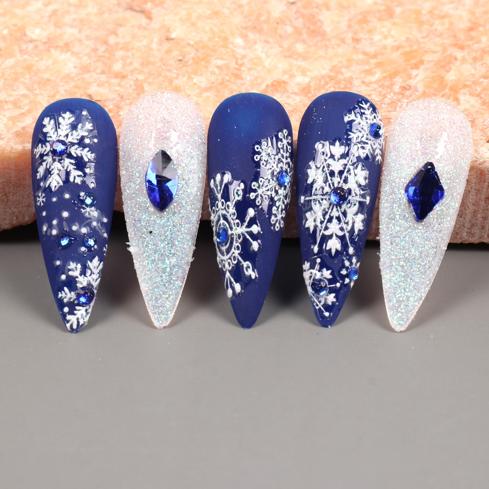 Set 4 Nhãn Dán Móng Tay Hình Bông Tuyết Lấp Lánh Trang Trí Giáng Sinh Năm Mới