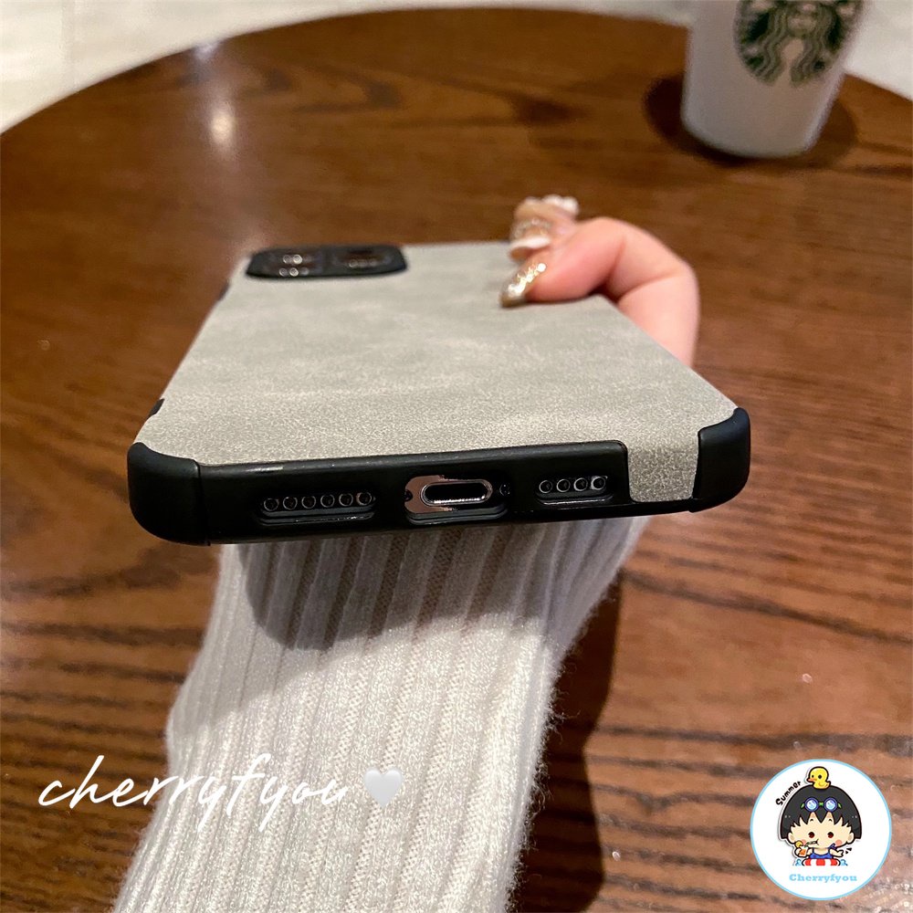 Ốp Điện Thoại Da Cừu Viền TPU Dẻo Màu Trơn Sang Trọng Chống Bám Vân Tay / Rơi Cho IPhone 14 11 13 12 Pro Max