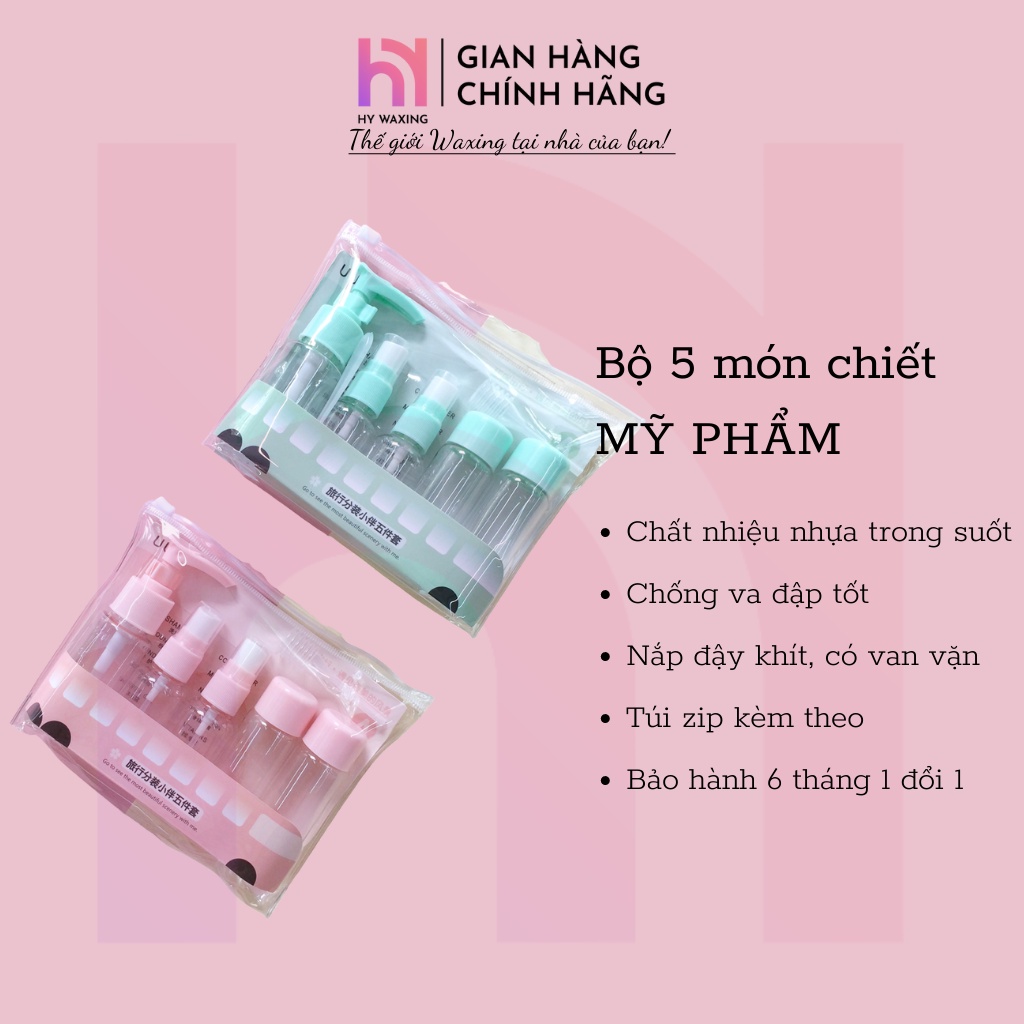 Bộ Chiết Mỹ Phẩm Du Lịch 5 Món Tặng Kèm Túi Zip Tiện Lợi Dễ Dàng Đem Theo HY WAXING 4002