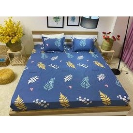 Vải kate bột poly xanh dương họa tiết lá khổ 2m3 - vải may màn cửa, bộ gra giường, vỏ mền, bao gối - chất liệu cotton