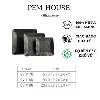 Dĩa Nhựa Vuông Melamine Nhám Đen