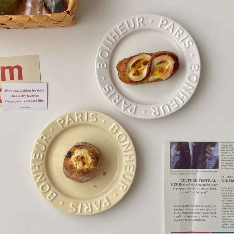 Đĩa gốm sứ màu pastel cao cấp, đĩa sứ Bonheur Paris, đĩa gốm sứ decor trang trí phong cách Hàn Quốc