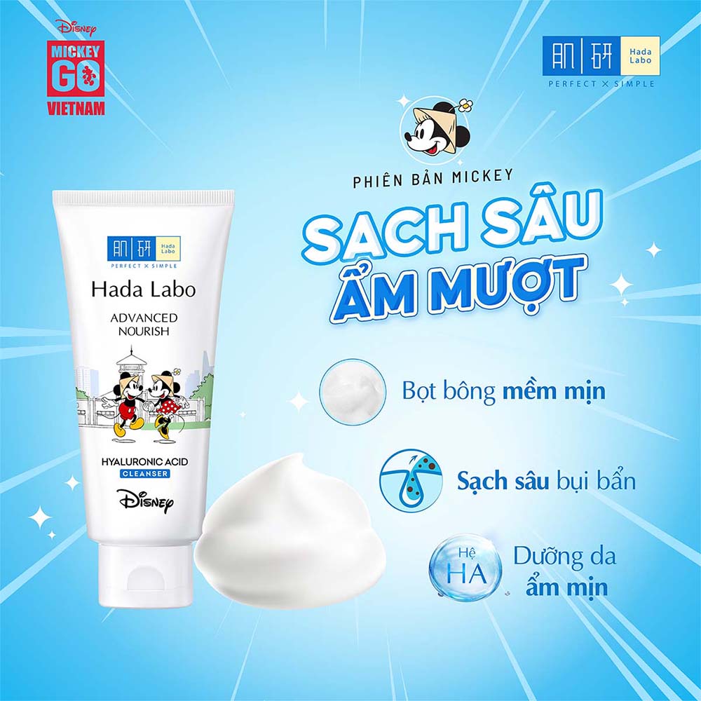 Bộ 2 kem rửa mặt ẩm mịn Hada Labo Advanced Nourish 80g/chai phiên bản Mickey + Tặng 1 túi tote Mickey