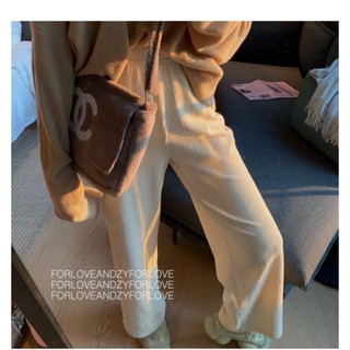 Quần nhung tăm nữ Ống rộng Dáng suông Lưng cao Form rộng Hàn Quốc Quần nhung suông nữ Cạp cao Giữ ấm