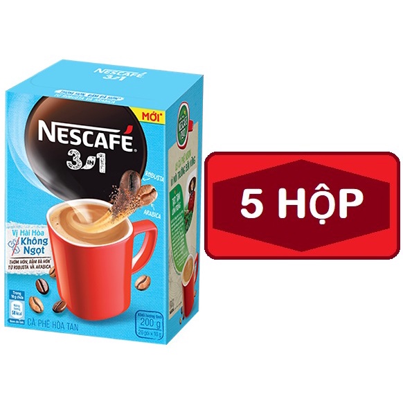 Combo 5 hộp Cà phê hòa tan NESCAFÉ 3in1 - vị hài hòa không ngọt  / Cafe hòa tan NESCAFE không ngọt 200g