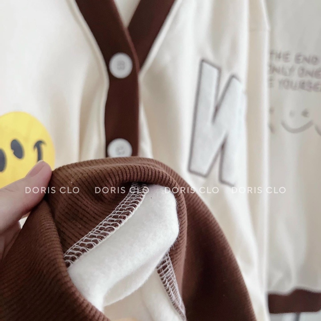 ÁO KHOÁC CARDIGAN NỮ IN MẶT CƯỜI PHỐI TÚI TRƯỚC CHẤT NỈ DÀY FROM RỘNG CHỐNG LẠNH NẮNG, NÓNG