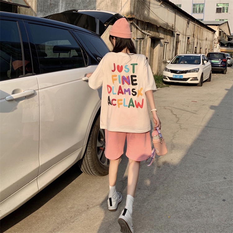 Áo Thun Tay Ngắn In Chữ Màu Sắc Thời Trang Phong Cách Hàn Quốc