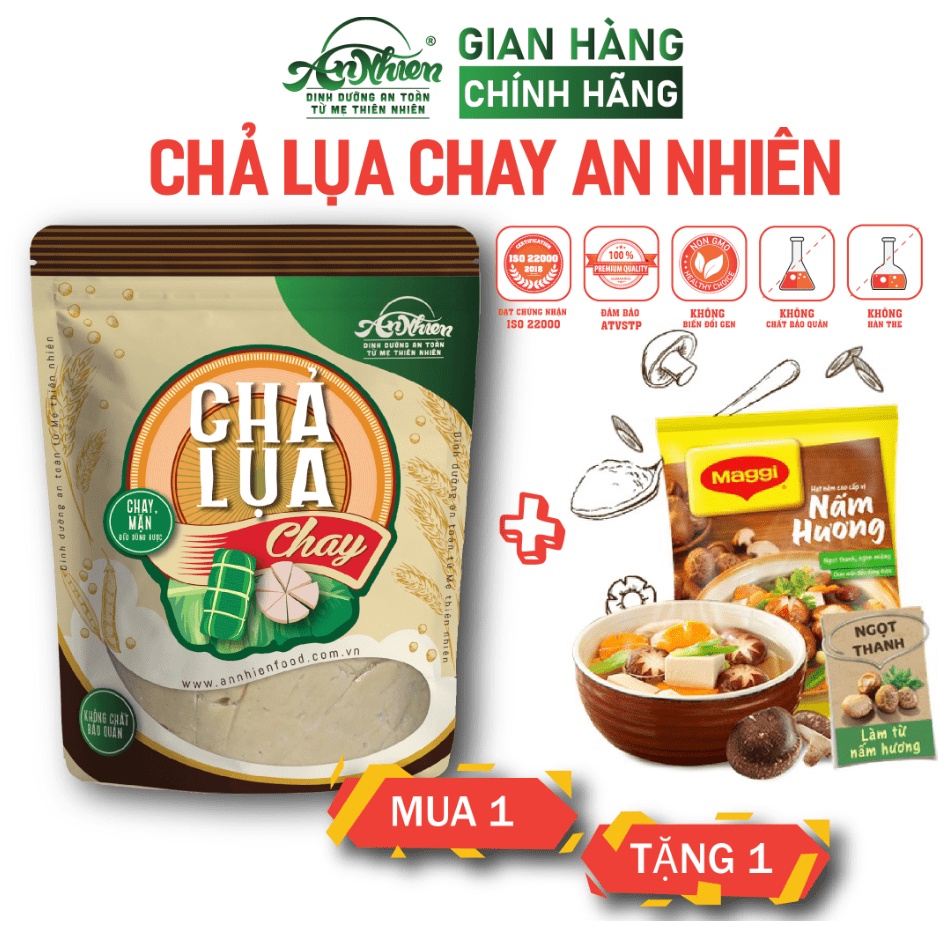 HÀNG CÔNG TY, Chả Lụa Chay An Nhiên 500g MUA 1 TẶNG NGAY 1 HẠT NÊM NẤM HƯƠNG 55G, Thực Phẩm Dinh Dưỡng thuần chay