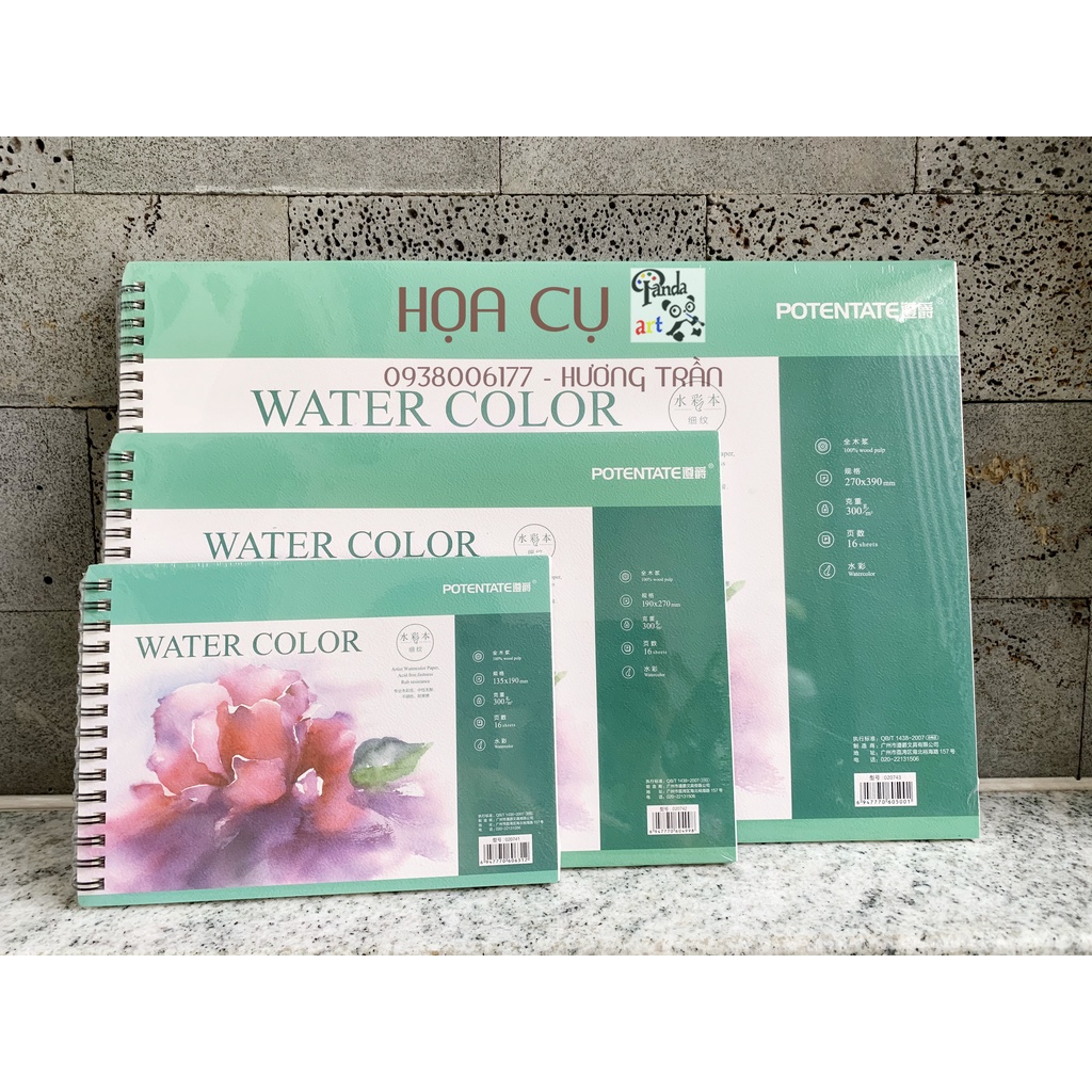 Sổ vẽ màu nước Potentate lò xo bìa hoa đỏ 300gsm A3/A4/A5 - 16 tờ_Watercolor Book 16 sheets (Potentate)