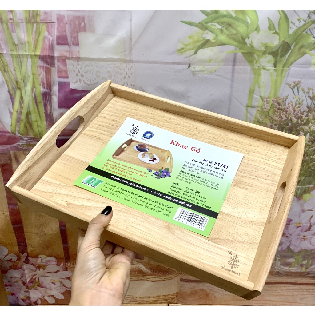 Khay đáy gỗ có tay cầm Oval 21741 GỖ ĐỨC THÀNH