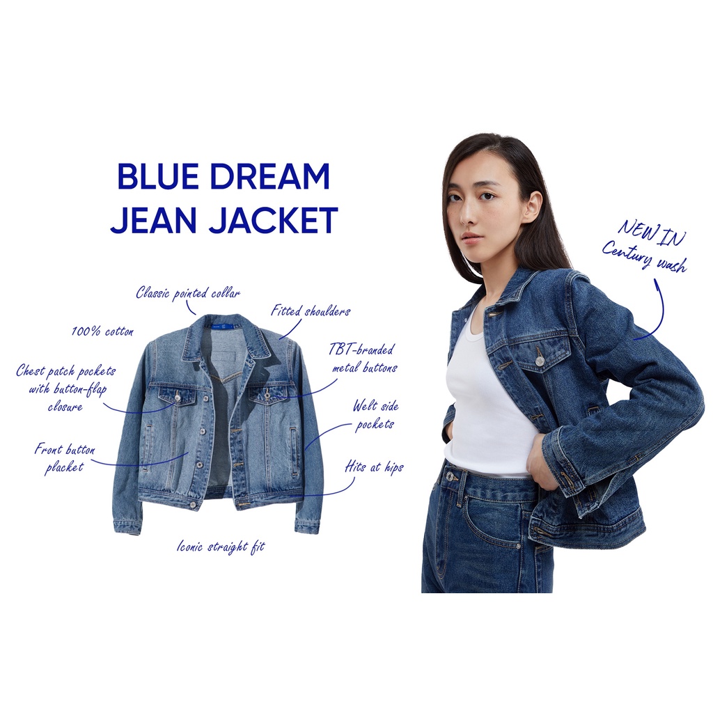   TheBlueTshirt - Áo Khoác Jeans Nữ Màu Xanh Đậm - Blue Dream Jean Jacket - Century Wash