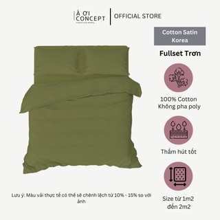 Bộ drap giường 5 món cotton satin hàn quốc - xanh ôliu
