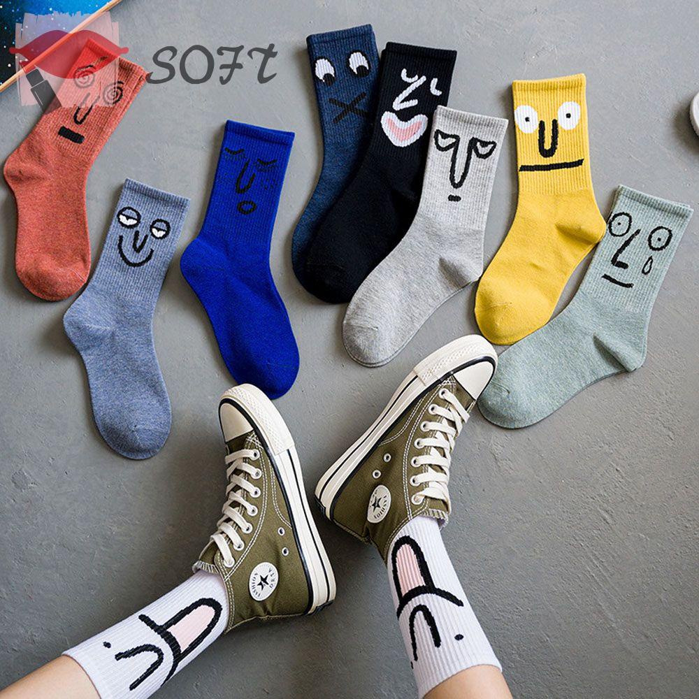 Vớ cotton thoáng khí họa tiết biểu cảm khuôn mặt thời trang cho nữ