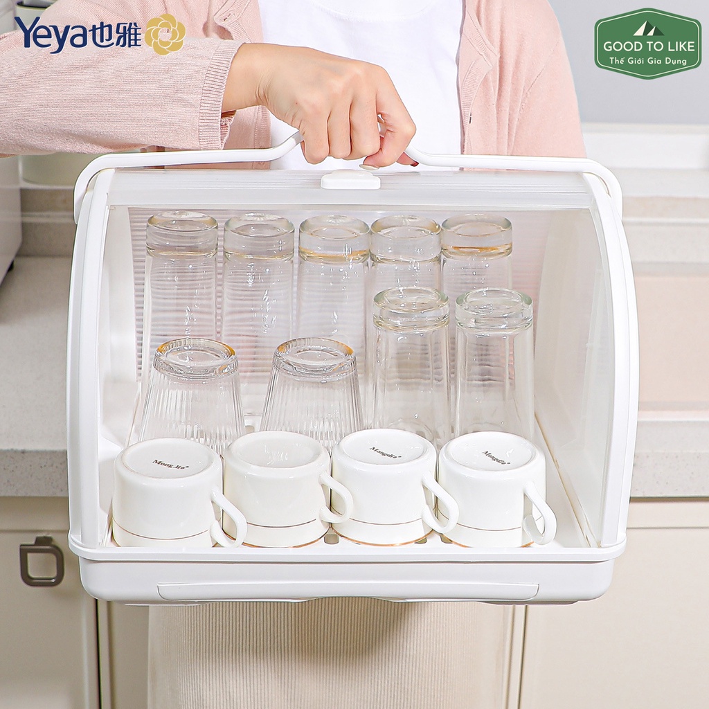 Khay Giá Úp Bình Sữa Có Nắp Đậy Yeya Cao Cấp,Có Khay Thoát Nước Hình Chữ Nhật.Giá úp Bình Sữa và Núm Ti tiện lợi cho Mẹ
