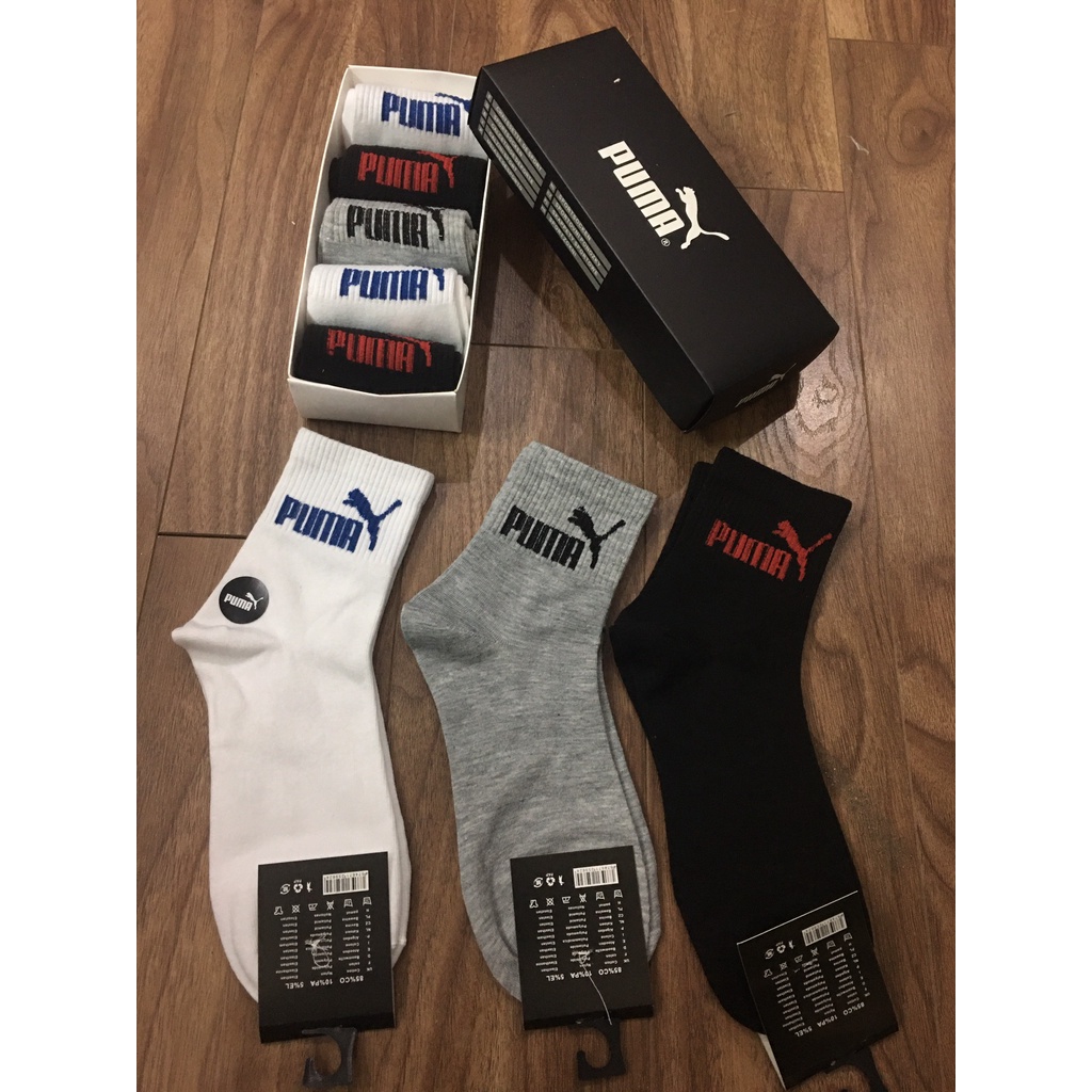 Tất PUMA cao cổ dệt kim 3 màu trắng, xám, đen, dày dặn không gây mùi