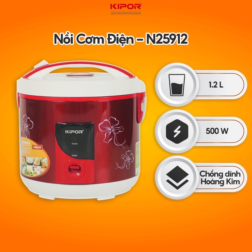 Nồi cơm điện KIPOR KP-N25912 - 1.2L - Phủ chống dính HOÀNG KIM