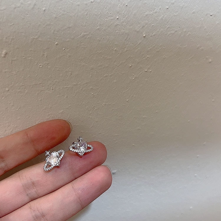 Bông Tai Mạ Bạc 925 Đính Đá Zircon Hình Hành Tinh Phong Cách Retro Hàn Quốc Cho Nữ