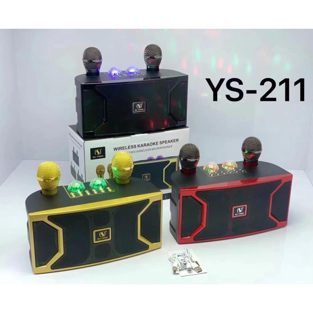 Loa karaoke bluetooth kèm 2 micro hát không dây YS 211 âm thanh hay bass căng pin lâu