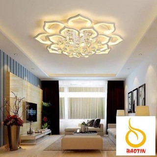 Đèn ốp trần 20 cánh hoa sen thả pha lê -mâm ốp trần trang trí phòng khách, phòng ngủ - chế độ 3 màu