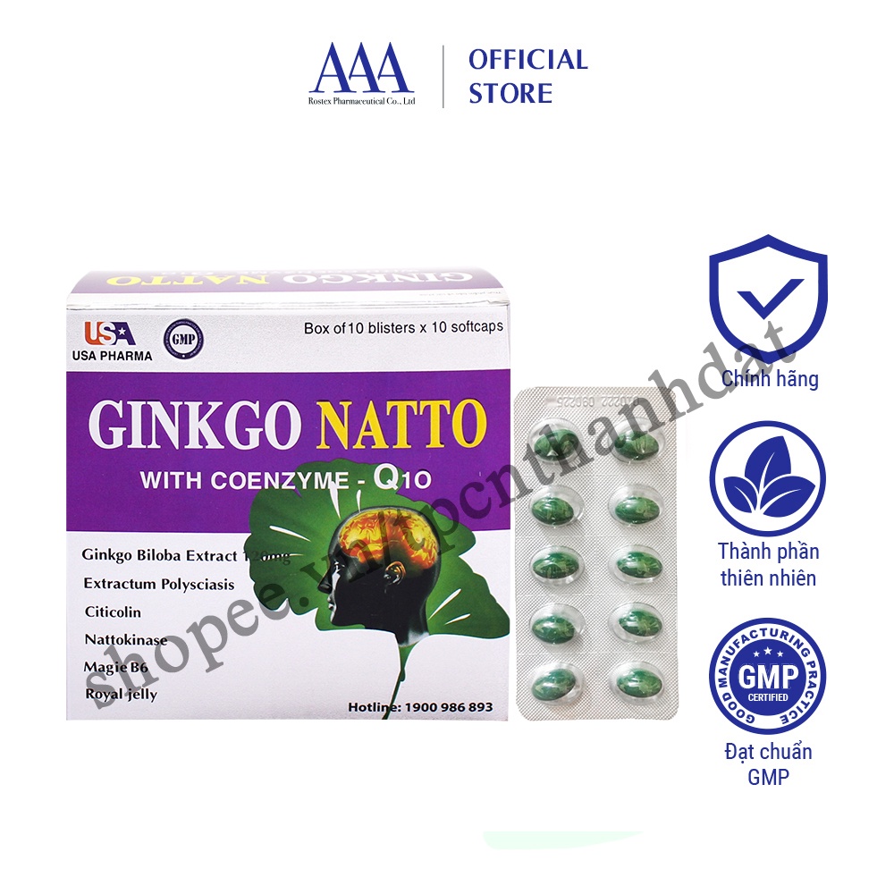 Viên uống Ginkgo Natto hỗ trợ giúp lưu thông máu não, giảm đau đầu, chóng mặt - Hộp 100 viên