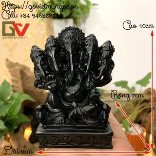 Tượng đá trang trí tượng Thần Voi Ganesha 5 Đầu tượng thờ Hindu giáo - Chiều cao 10cm - Màu đen