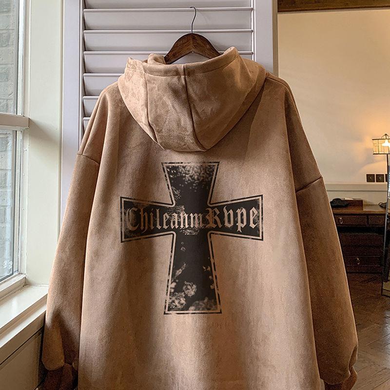 Áo Khoác Da Lộn Lót Nhung Dày Dặn Có Nón Thời Trang Thu Đông Cho Nam Và Nữ 150kg