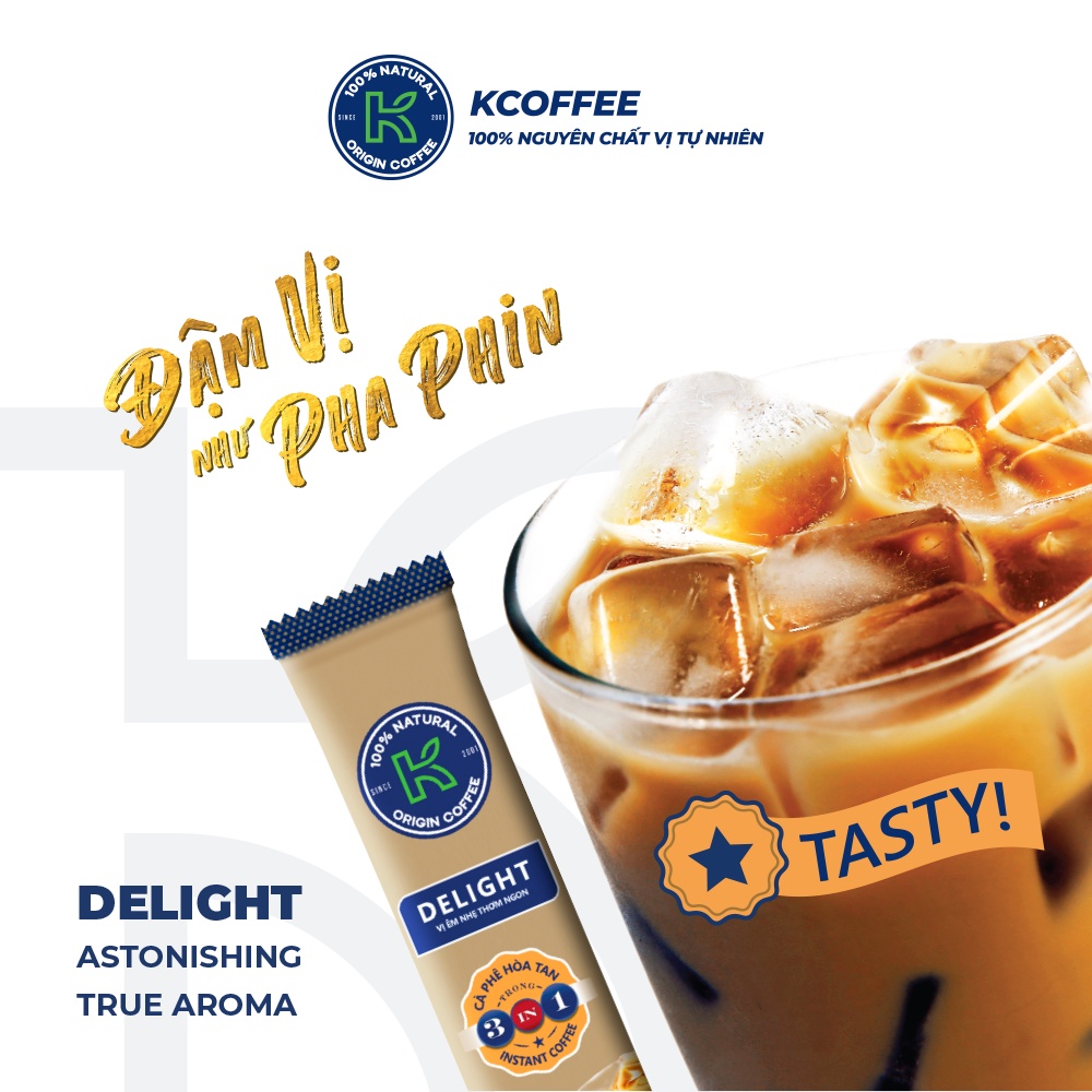 Combo 3 túi cà phê sữa hòa tan K Delight 3in1 612g/túi 36 gói thương hiệu K Coffee