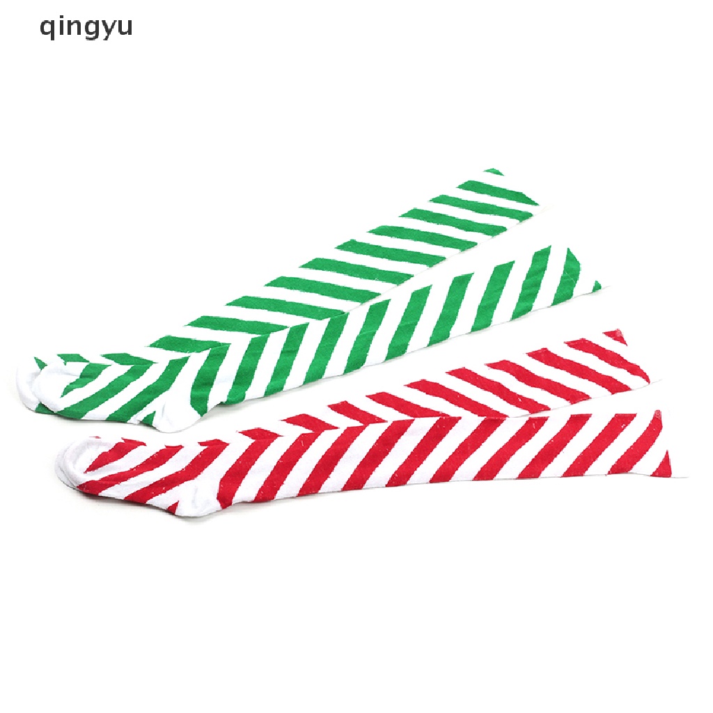 Vớ Dài Qua Gối Họa Tiết Sọc Trang Trí Giáng Sinh Cho Nữ