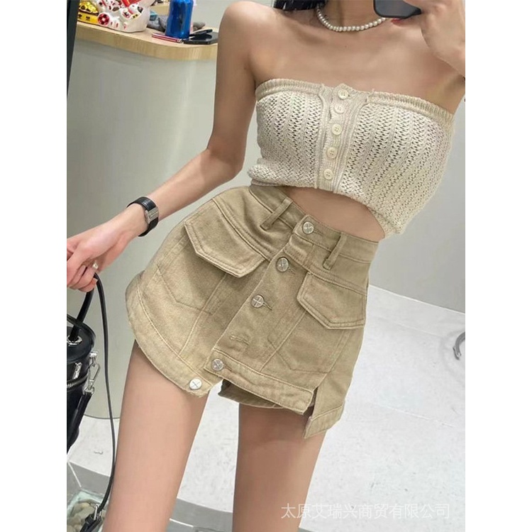 Chân Váy Denim Chữ A Miniskirt Thời Trang Mùa Hè 2022 Phong Cách Mới Cho Nữ