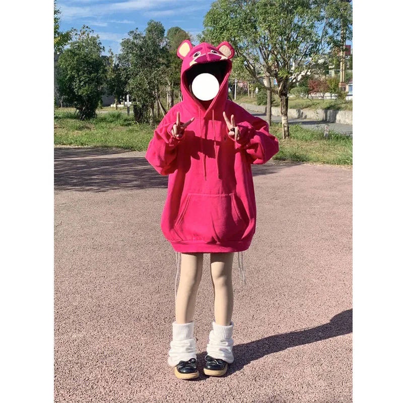 Áo Khoác Nỉ Dáng Rộng In Hình Gấu Dễ Thương Thời Trang Mùa Thu Đông Nhật Bản