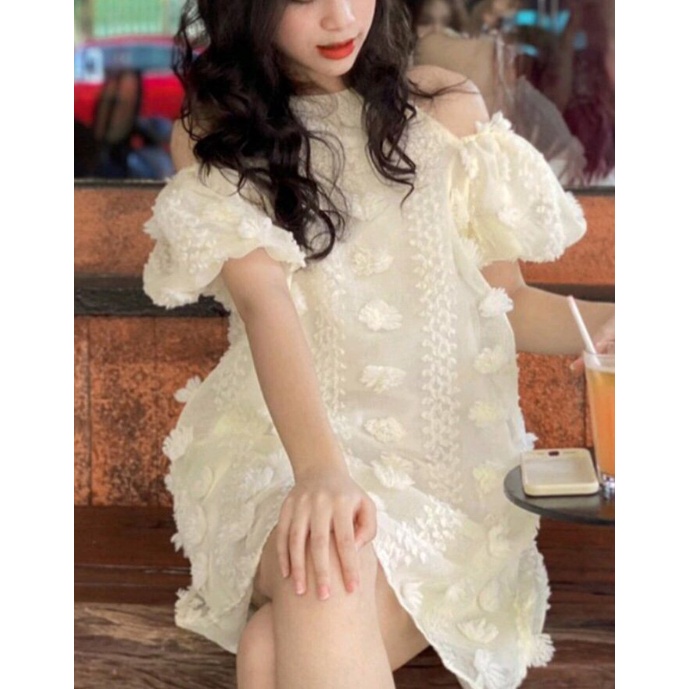 Đầm babydoll cổ yếm bông cho nàng đi chơi dự tiệc dạo phố dễ thương phong cách retro cực xinh herm xinh