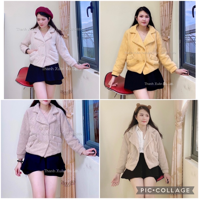 khoác dạ lông thỏ trần ô trong dày ấm ( free size 49-58ki)