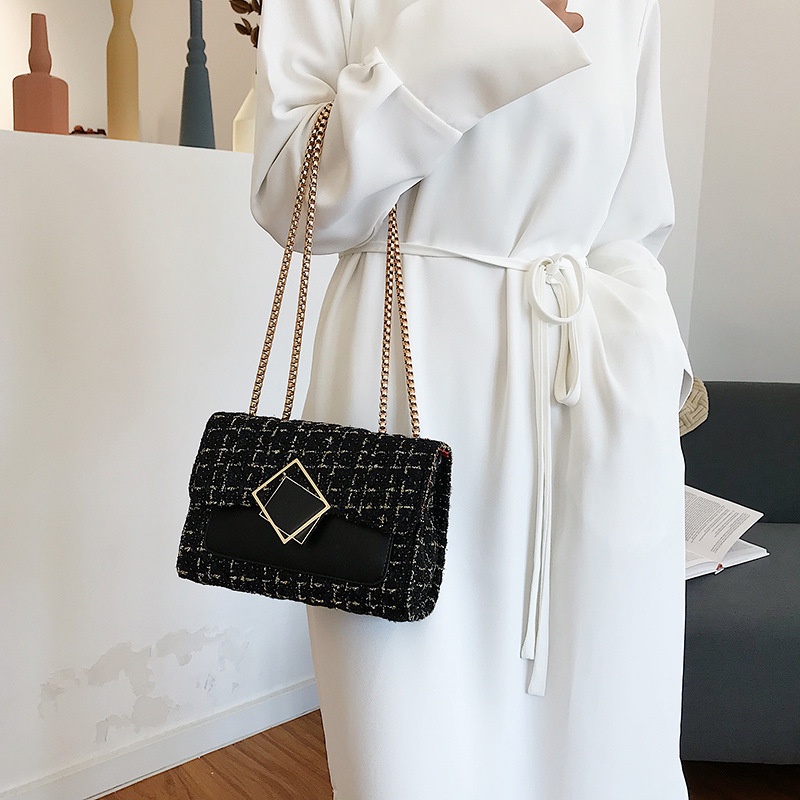 Túi Đeo Vai Bằng Len Phối Dây Xích Phong Cách Hàn Quốc Thời Trang Dành Cho Nữ