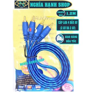 Dây cáp loa 4 đầu av hoa sen dài 1.2m chống nhiễu | dây av 4 đầu, dây hoa sen 4 đầu, dây 2 av ra 2 av