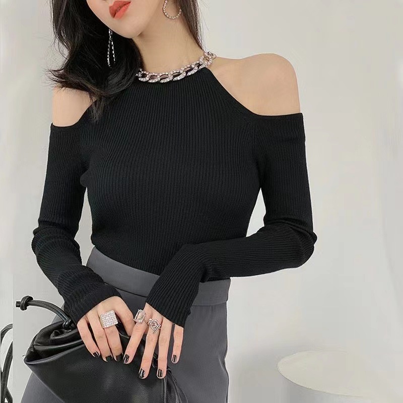 DIDIKA Áo Sweater Nữ Dáng Ôm Hở Vai Thời Trang Thu Đông