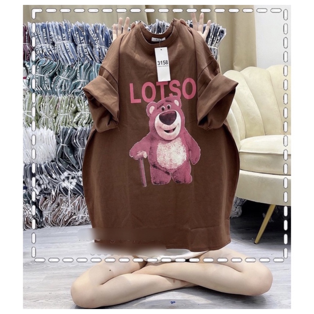 Áo thun nữ phông 3158 form rộng chất liệu cotton in hình gấu lotso hotrend 2023