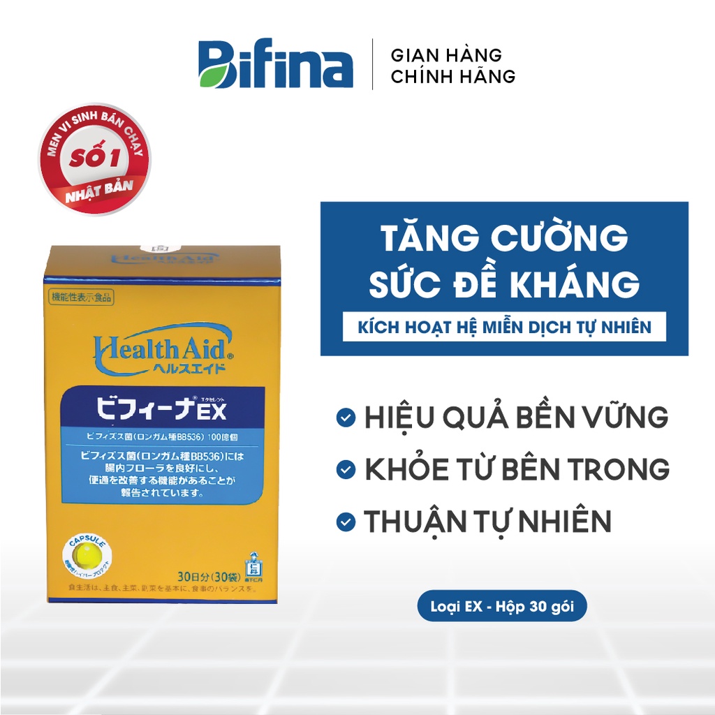 Men vi sinh Bifina -Loại EX 30 gói - Tăng đề kháng, hết mệt mỏi, ốm vặt- Nhập khẩu nguyên hộp Nhật Bản