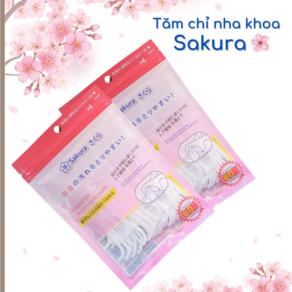 Tăm chỉ nha khoa Sakura, vệ sinh răng miệng, loại bỏ mảng bám hiệu quả. chất lượng Nhật Bản ( gói 80 cái )