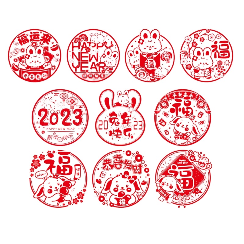 Set 10 / 20 Miếng Dán Cửa Sổ Trang Trí Nhân Vật Hoạt Hình Năm Mới