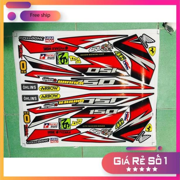 FREE SHIP + SALE SỐC +DECAL PVC 5 LỚP CHẤT LƯỢNG CAO Tem rời winner đỏ đen