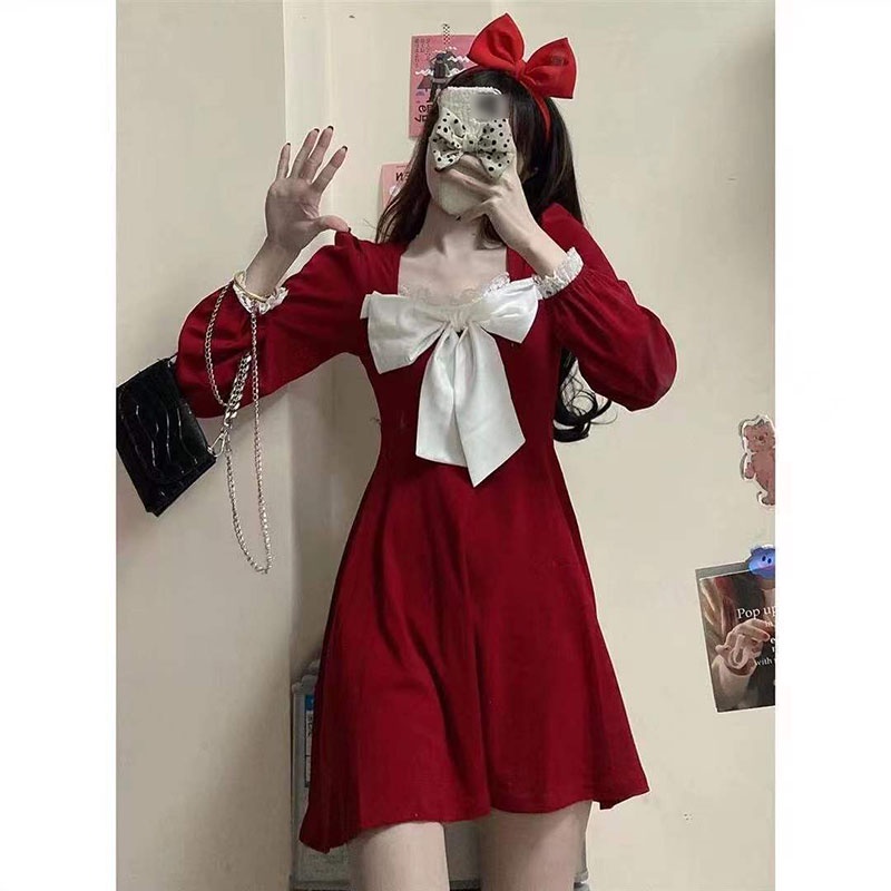 IELGY IELGY Đầm GiáNg Sinh ThắT Nơ Xinh XắN Cho Nữ