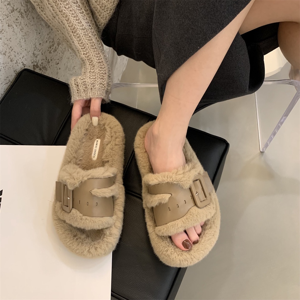 [ HÀNG LOẠI 1] Dép bông khóa vuông lông cừu MUMIXI chính hãng, dép lông nữ nhiều màu khóa vuông cạnh MSP-VB19 TRANGBIHUE