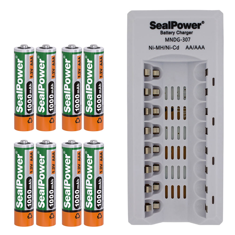 Máy sạc SealPower MNDG-307,sạc thông minh tự ngắt,4 kênh đôi,kèm pin sạc AA 2400mAh/ AAA1000mA