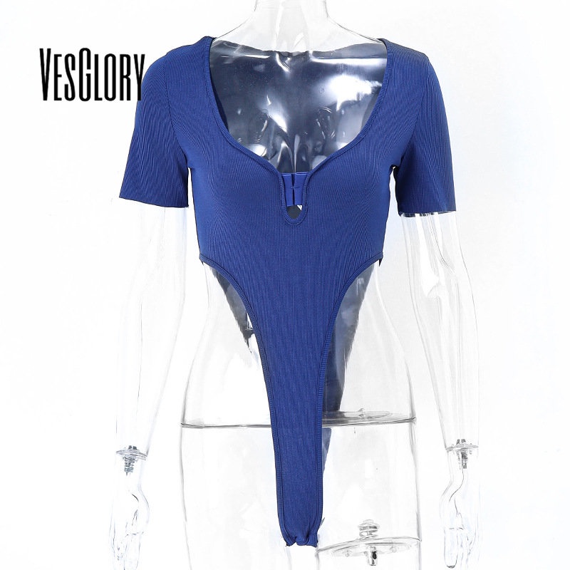 Áo liền quần VesGlory tay ngắn cổ chữ V màu trơn dáng ôm thời trang quyến rũ cho nữ | BigBuy360 - bigbuy360.vn