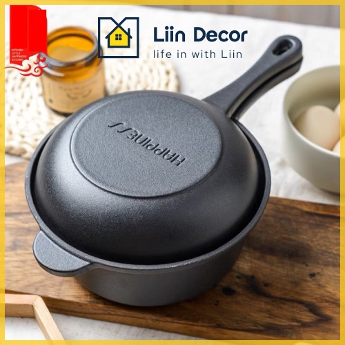 Bộ Nồi Gang Kèm Chảo 2in1, Nồi Chảo Đa Năng Đế Phẳng Dùng Được Trên Mọi Loại Bếp LIIN DECOR