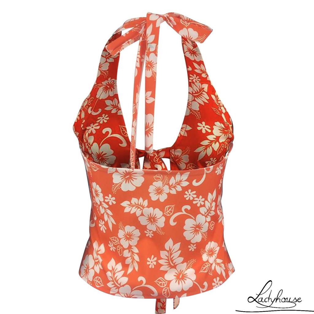 Áo Crop Top Hai Dây Cổ Chữ V In Hoa Gợi Cảm