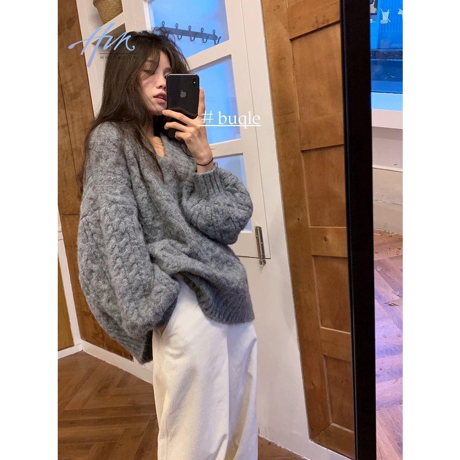 Áo Sweater Cổ Chữ V Dáng Rộng Chất Liệu Dày Dặn Thời Trang Thu Đông Hàn Quốc Mới 2022 Cho Nữ