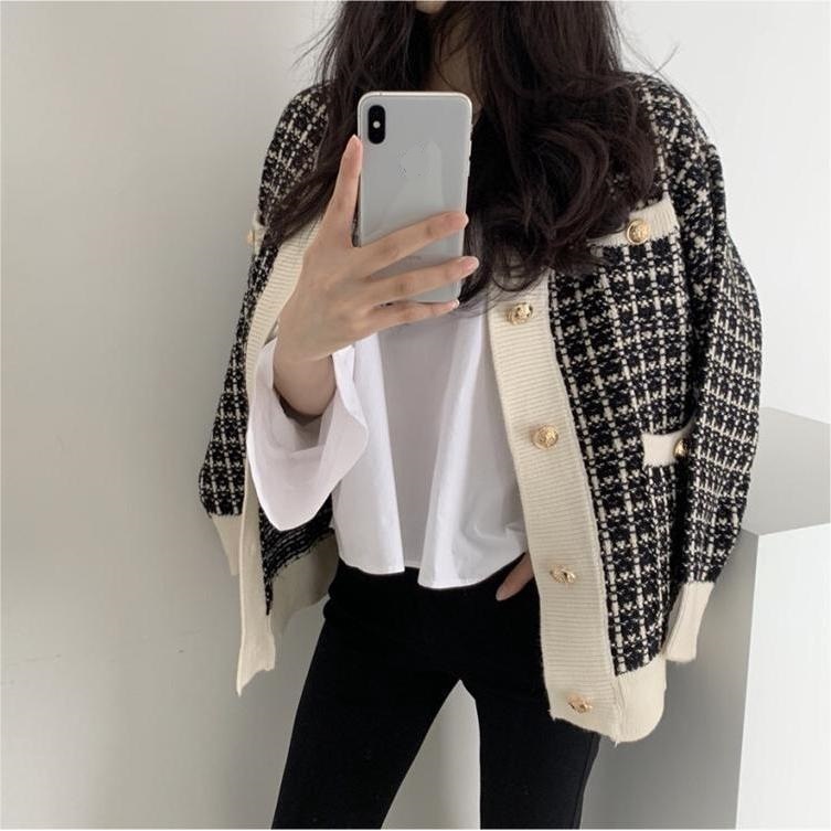 Áo cardigan len ZHELIHANGFEI họa tiết kèm túi sang chảnh phong cách Hàn Quốc cho nữ