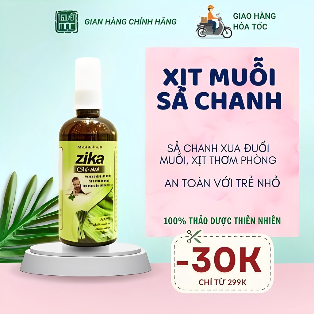 Xịt đuổi muỗi thảo dược sả chanh Zika an toàn cho trẻ nhỏ hỗ trợ xua đuổi côn trùng độc hại trong nhà